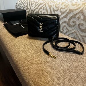 Yves Saint Laurent Black Quilted Crossbody Bag with Gold Logo